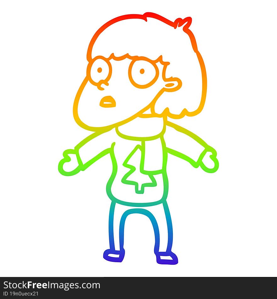 rainbow gradient line drawing of a surprised christmas person