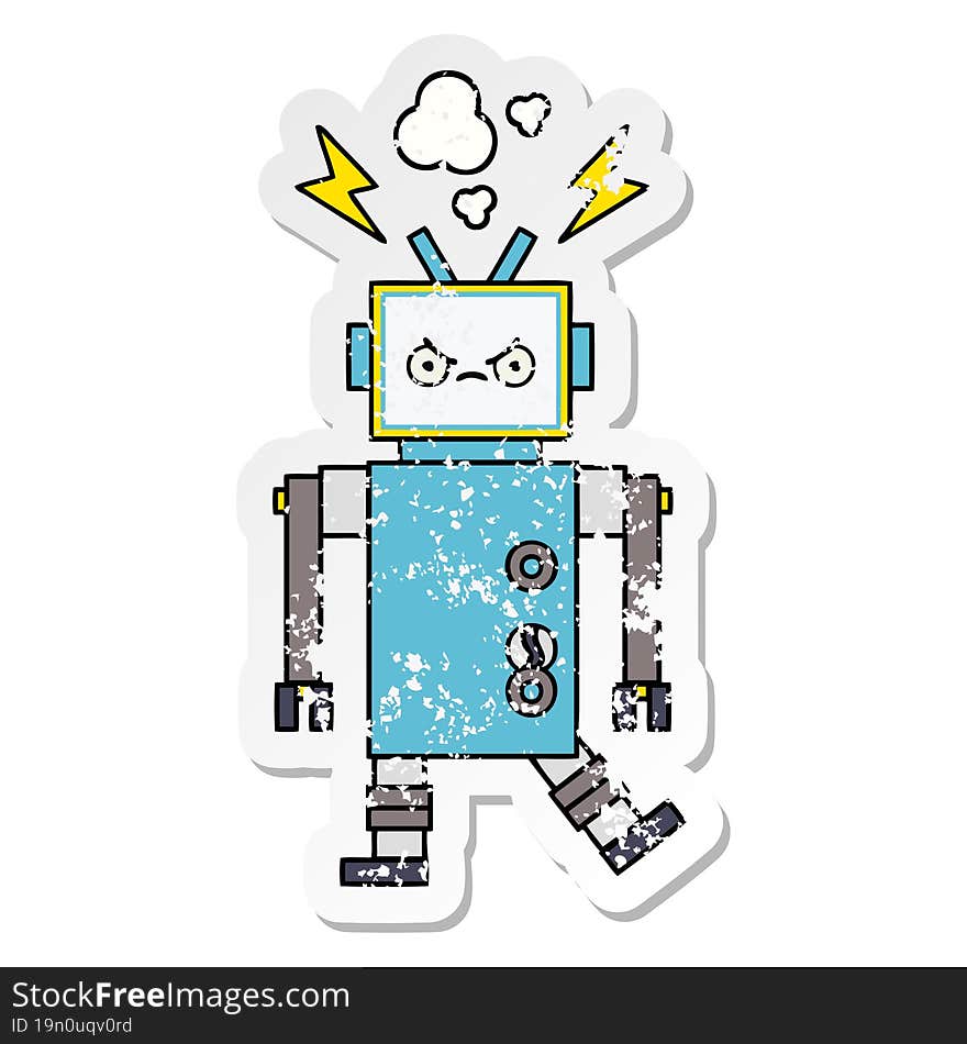 Distressed Sticker Of A Cute Cartoon Robot