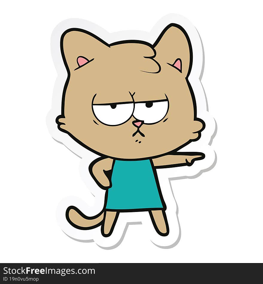 Sticker Of A Bored Cartoon Cat Pointing