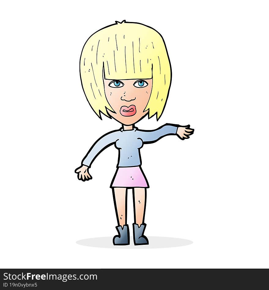 cartoon woman waving away