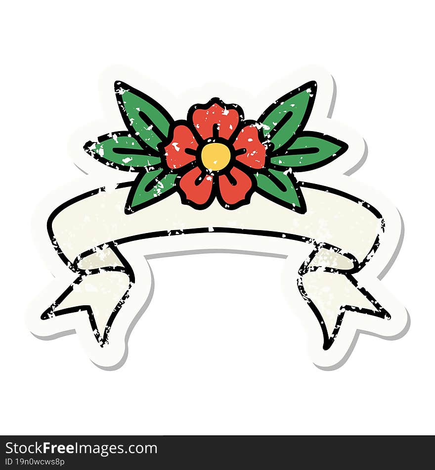 grunge sticker with banner of a flower