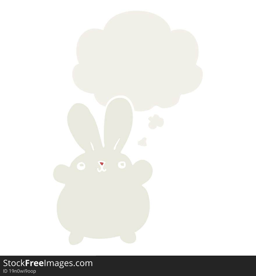 cute cartoon rabbit with thought bubble in retro style