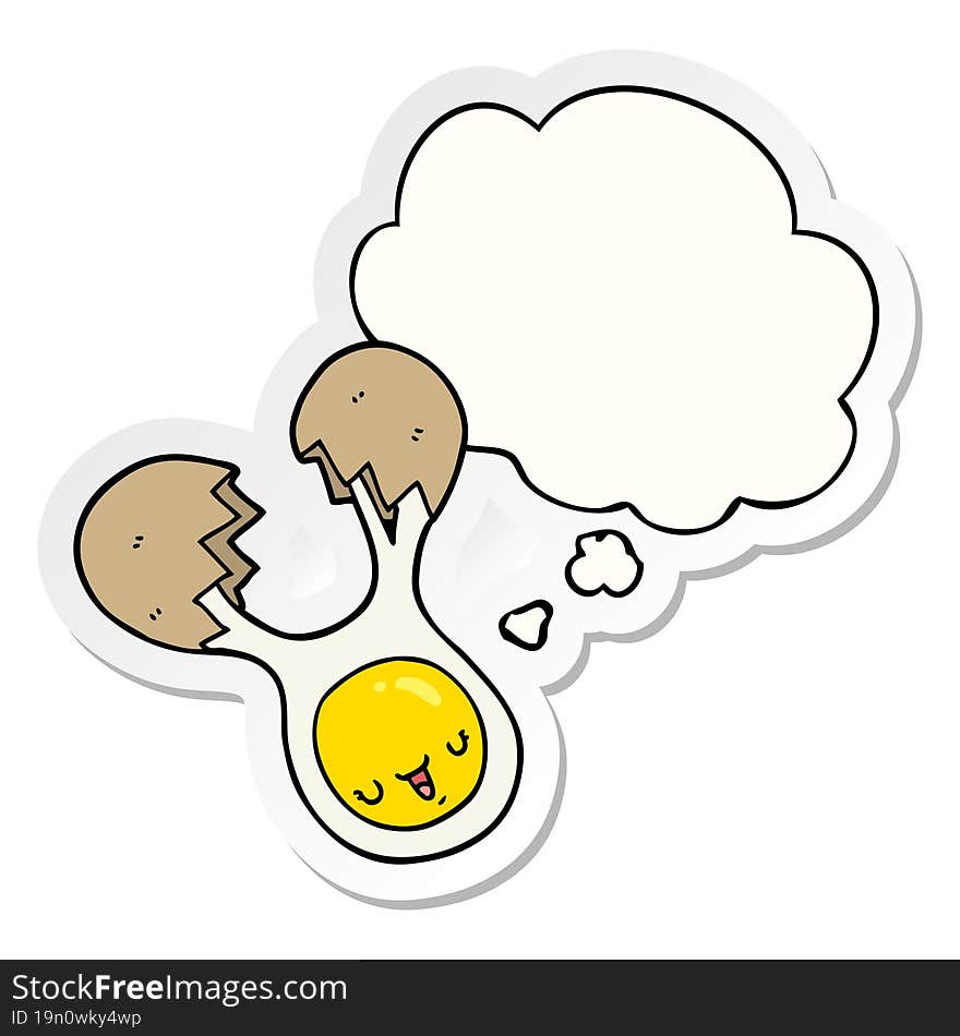 cartoon cracked egg and thought bubble as a printed sticker