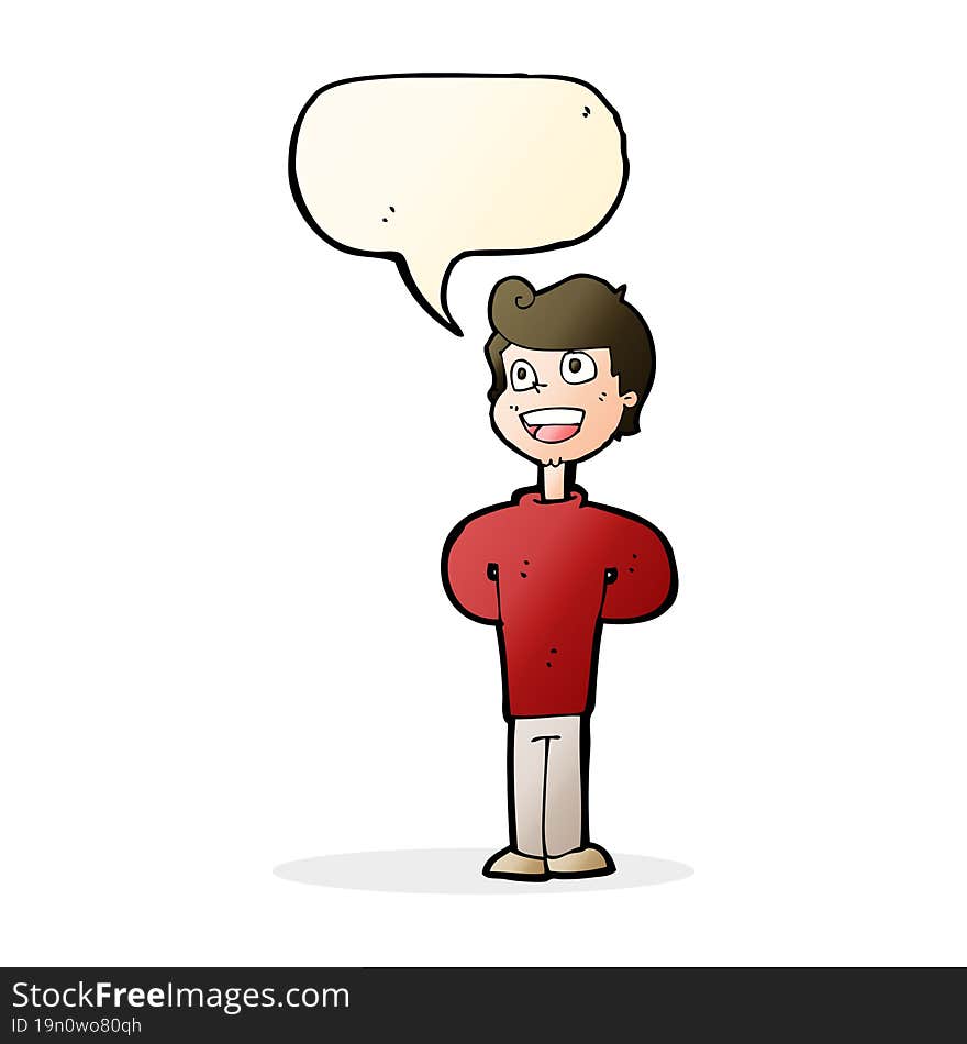 cartoon happy man with speech bubble