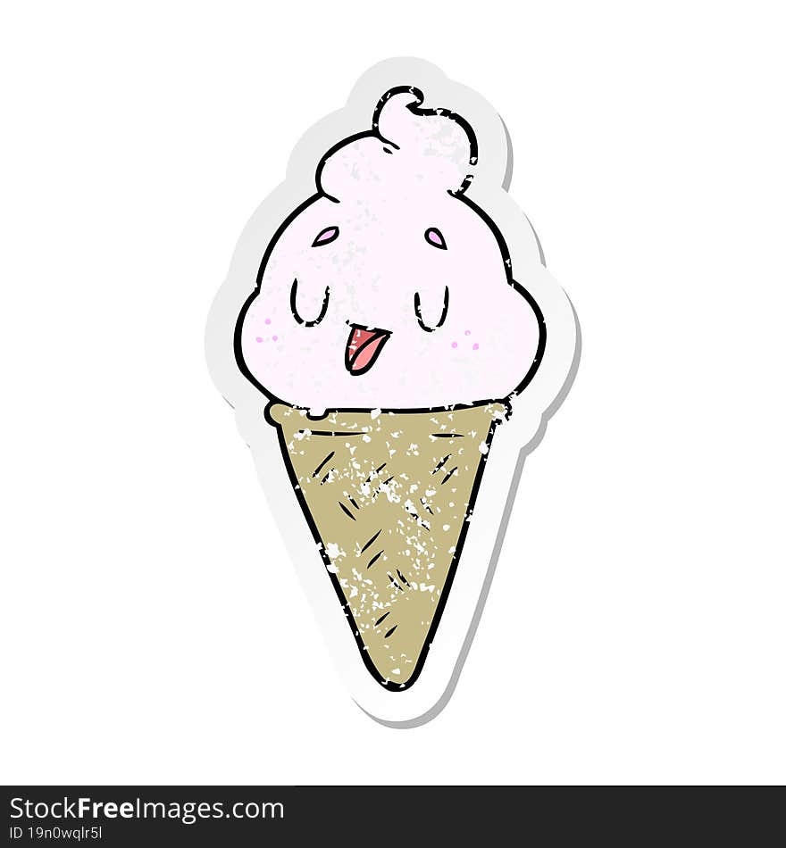 Distressed Sticker Of A Cute Cartoon Ice Cream