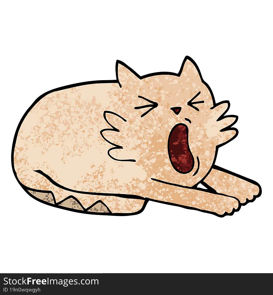 grunge textured illustration cartoon yawning cat