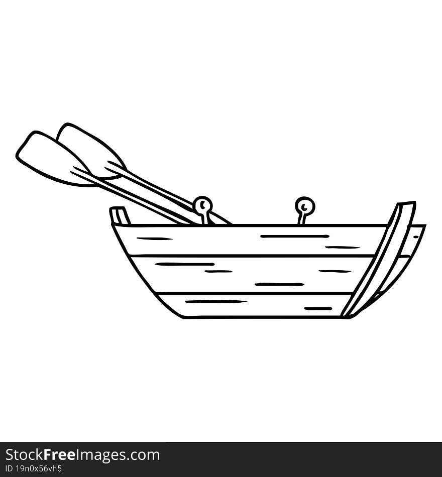 Line Drawing Doodle Of A Wooden Row Boat