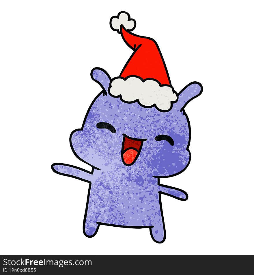 hand drawn christmas textured cartoon of kawaii alien