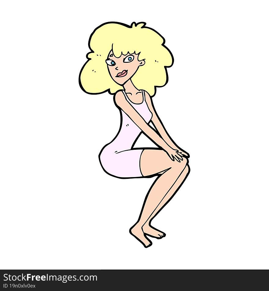 cartoon sitting woman in dress