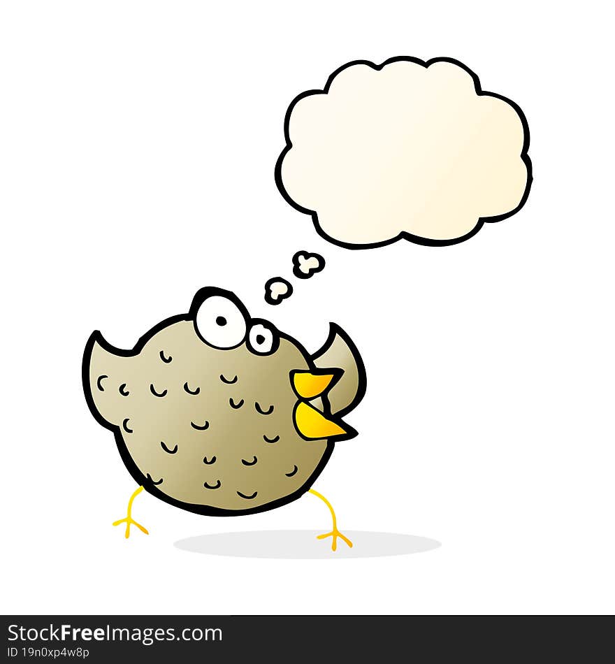 cartoon happy bird with thought bubble