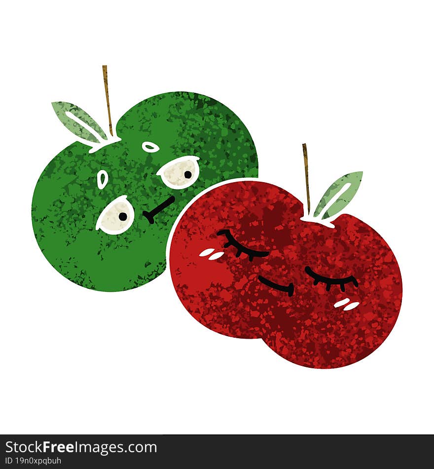 retro illustration style cartoon juicy apple