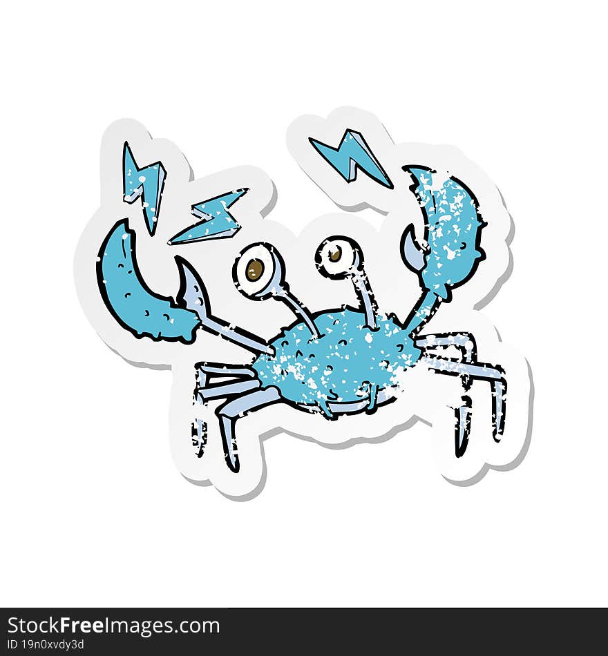 retro distressed sticker of a cartoon crab