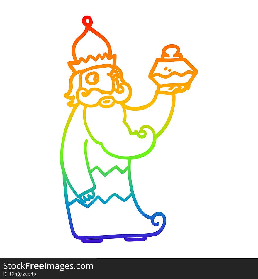 Rainbow Gradient Line Drawing One Of The Three Wise Men Cartoon