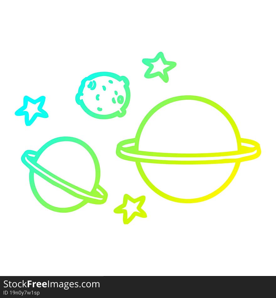 cold gradient line drawing of a cartoon planets