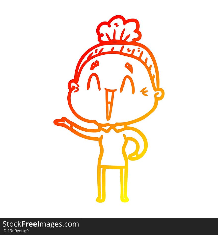 Warm Gradient Line Drawing Cartoon Happy Old Lady