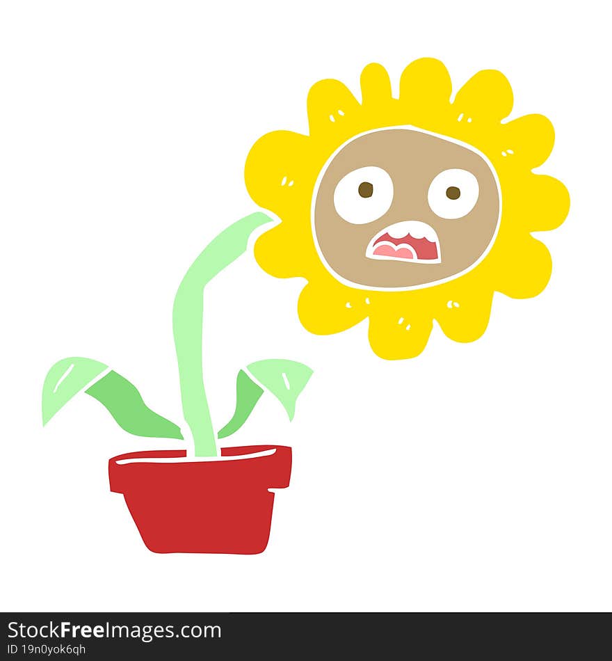 flat color illustration of a cartoon sad flower