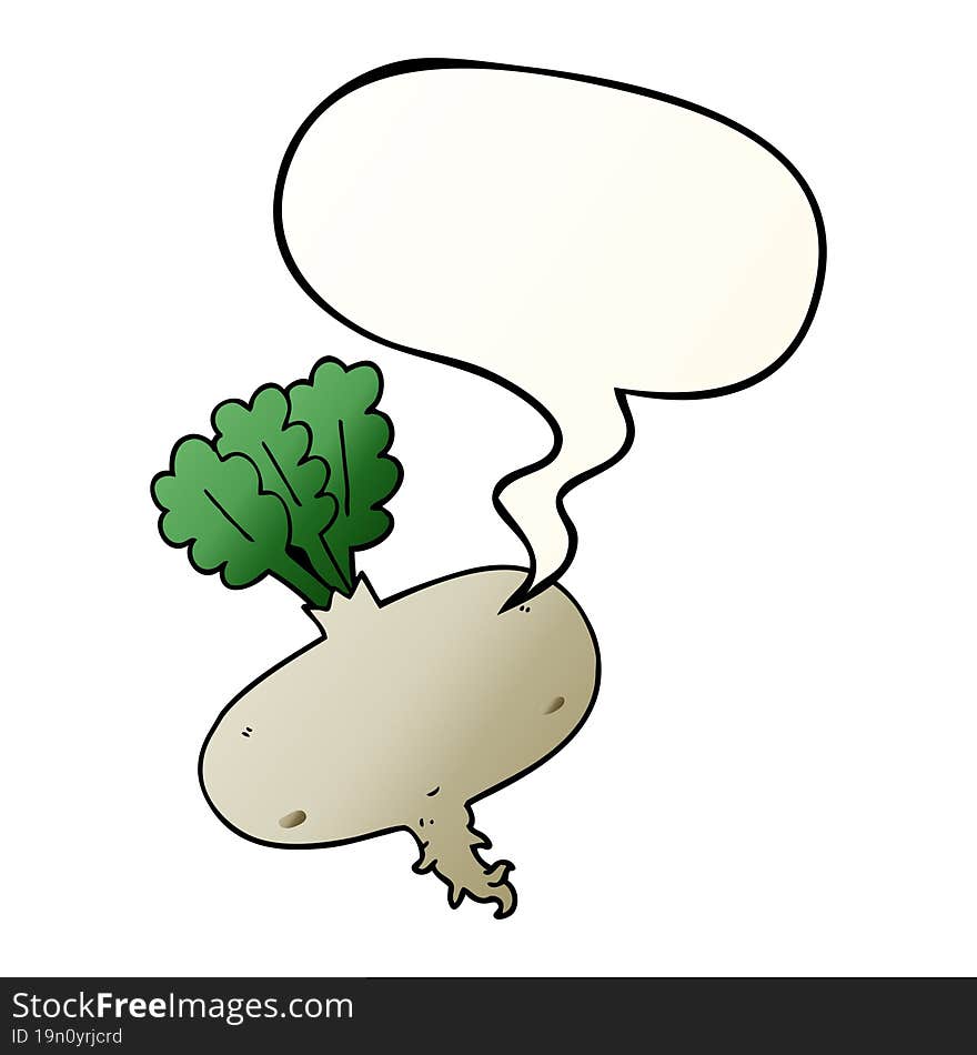 cartoon beetroot with speech bubble in smooth gradient style