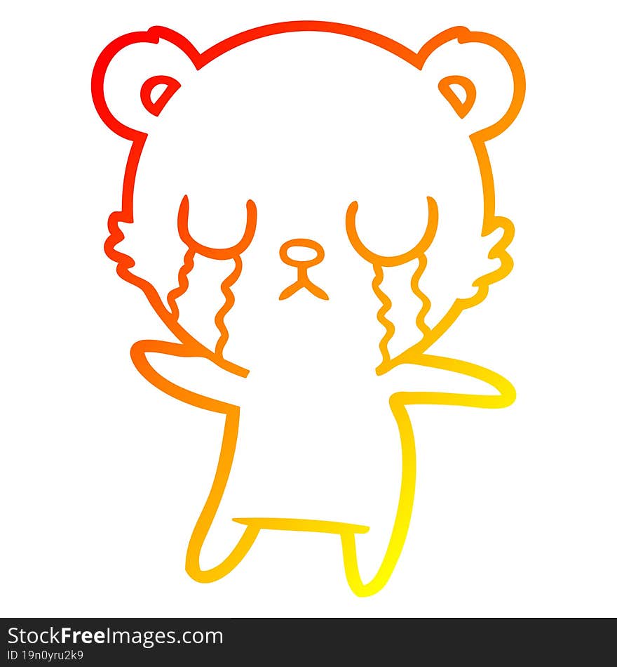 warm gradient line drawing of a crying polar bear cartoon