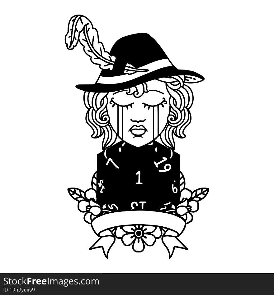 Black and White Tattoo linework Style human bard character face. Black and White Tattoo linework Style human bard character face