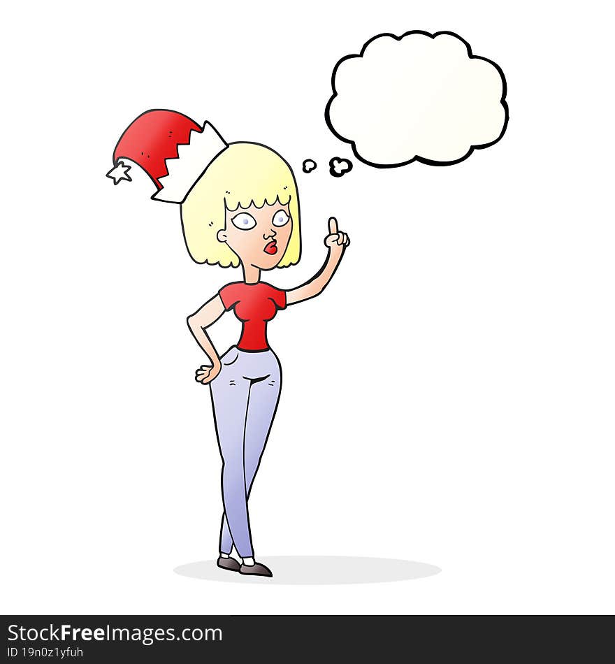 thought bubble cartoon woman wearing christmas hat