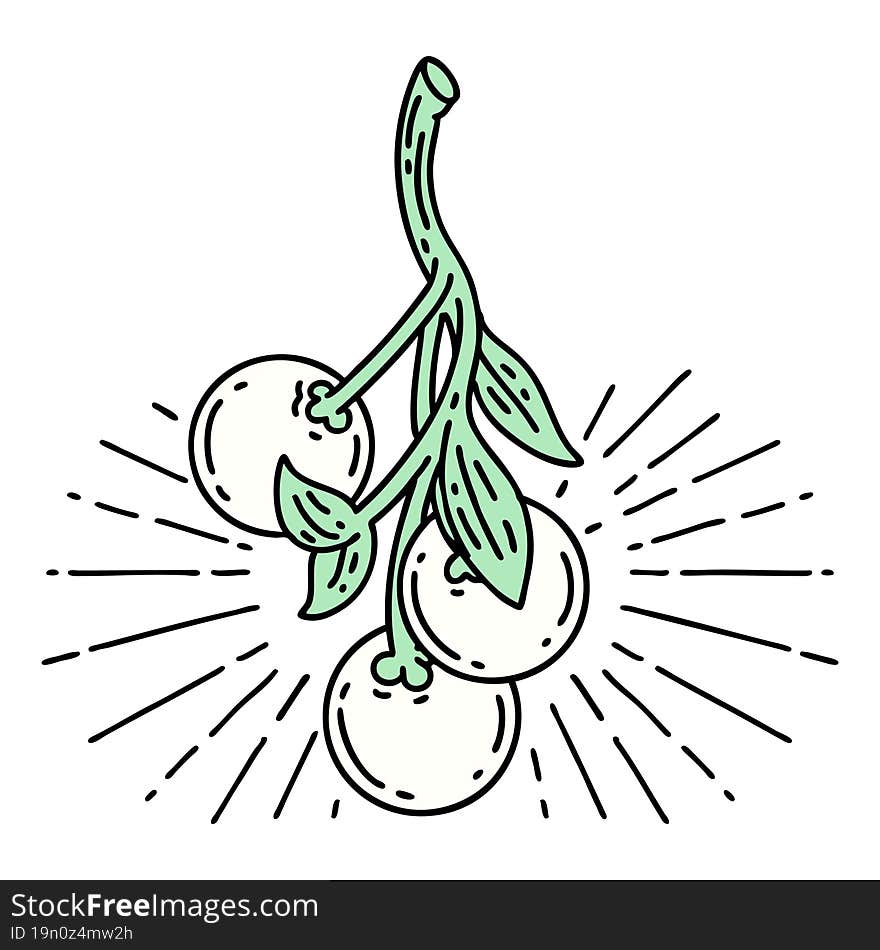 traditional tattoo style mistletoe berries