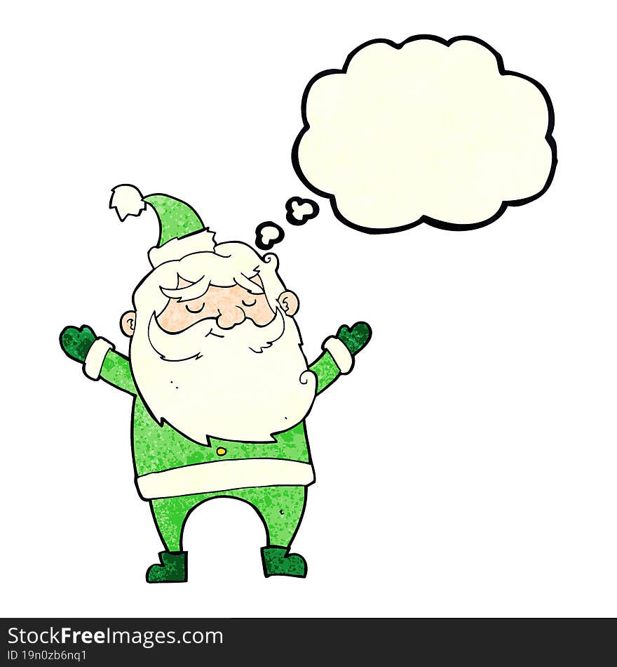 cartoon happy santa claus with thought bubble