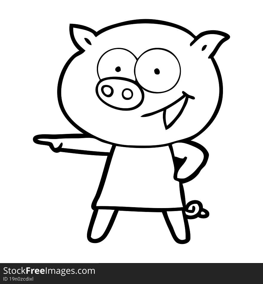 cheerful pig in dress pointing cartoon. cheerful pig in dress pointing cartoon