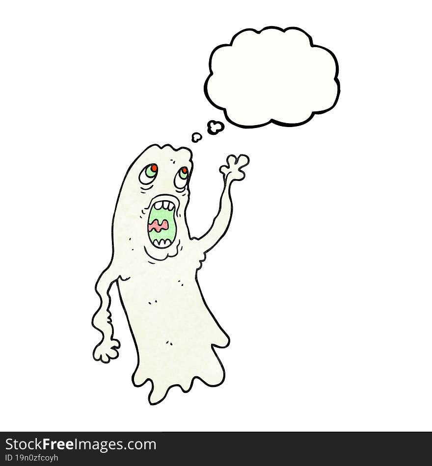 freehand drawn thought bubble textured cartoon ghost