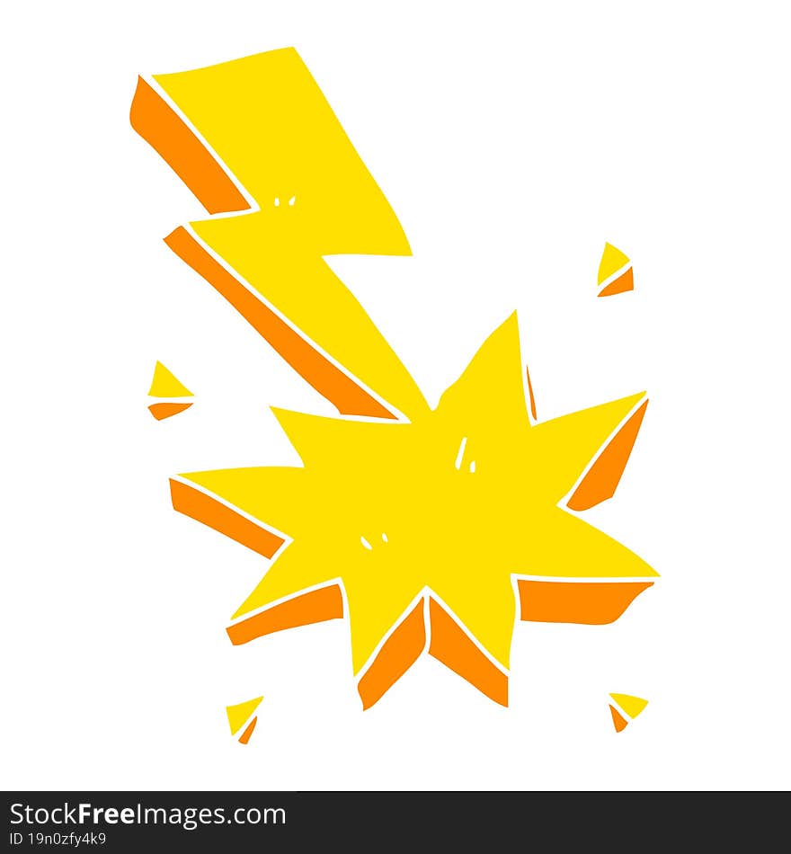 Flat Color Illustration Of A Cartoon Lighting Strike Symbol