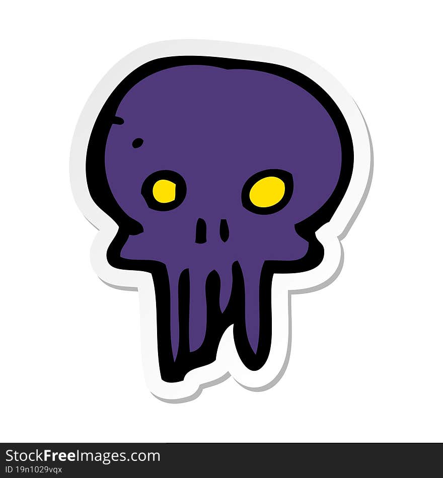 Sticker Of A Cartoon Spooky Skull Symbol