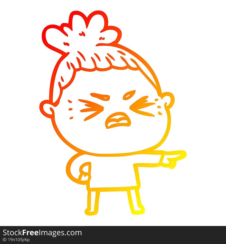 warm gradient line drawing cartoon angry woman