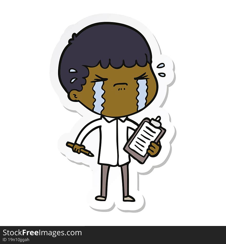 sticker of a cartoon man crying