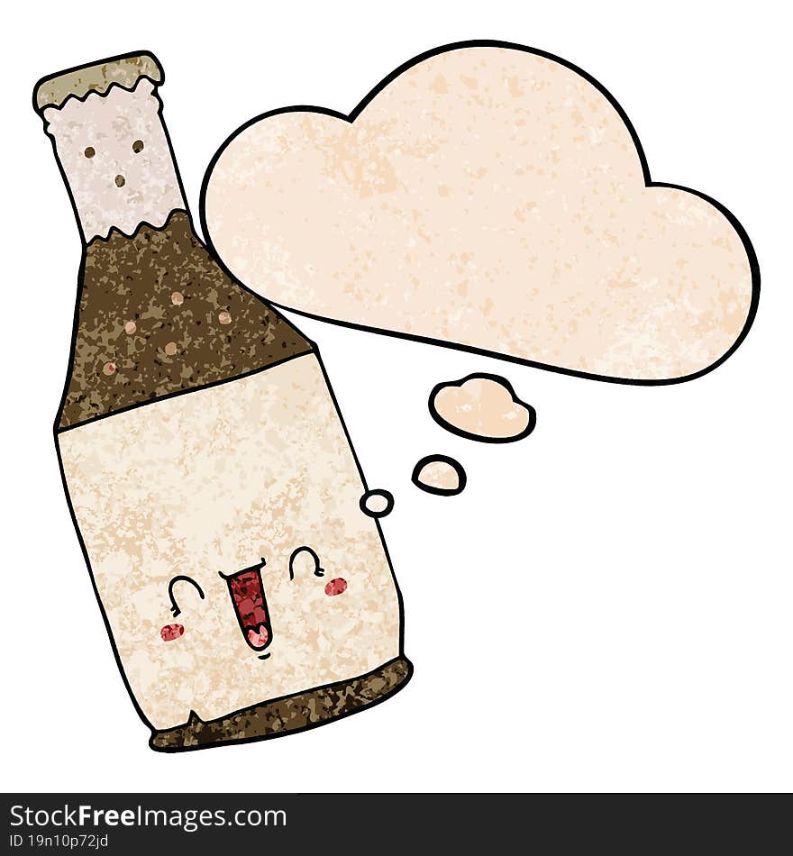 Cartoon Beer Bottle And Thought Bubble In Grunge Texture Pattern Style