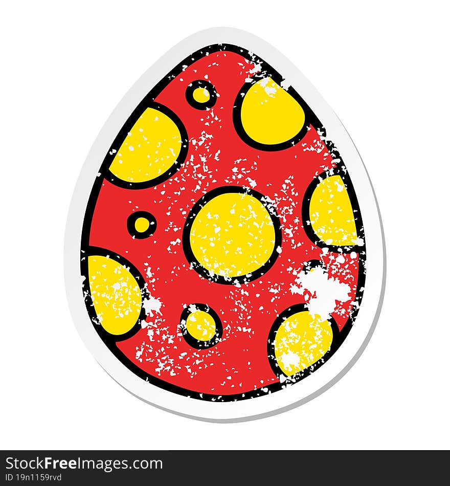 distressed sticker of a quirky hand drawn cartoon easter egg