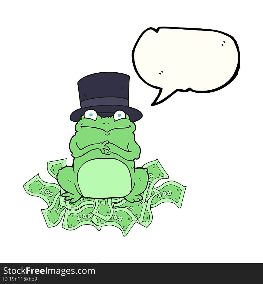 freehand drawn speech bubble cartoon rich frog in top hat