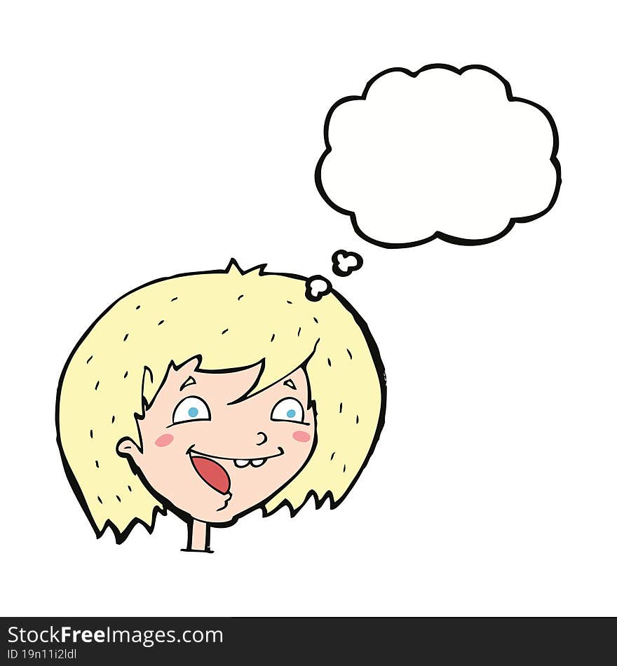 cartoon happy girl with thought bubble