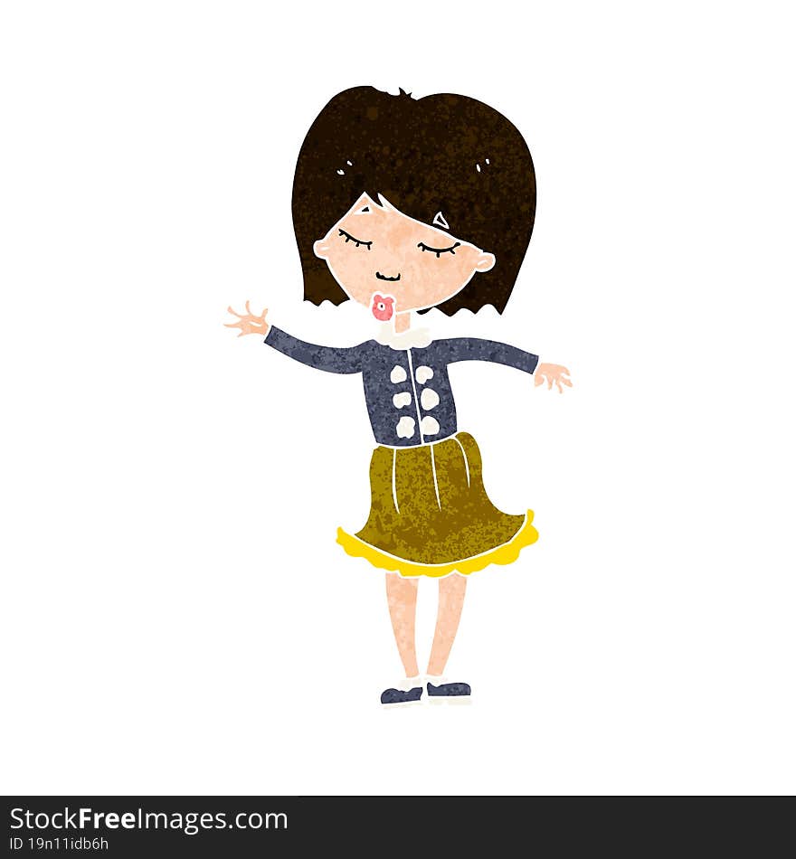 cartoon waving woman