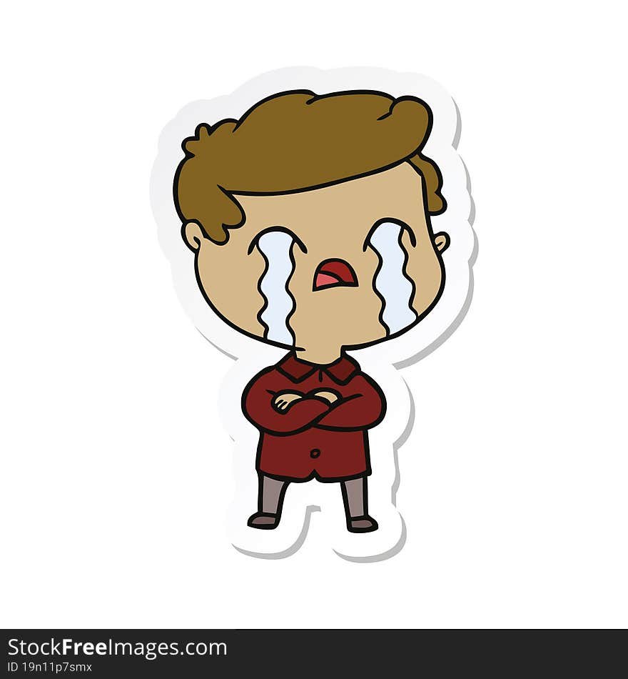 sticker of a cartoon man crying