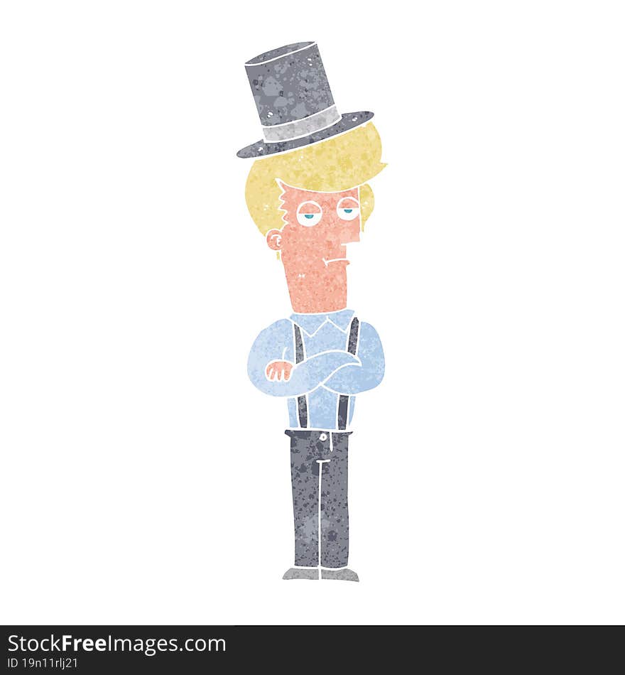 cartoon man wearing braces and top hat