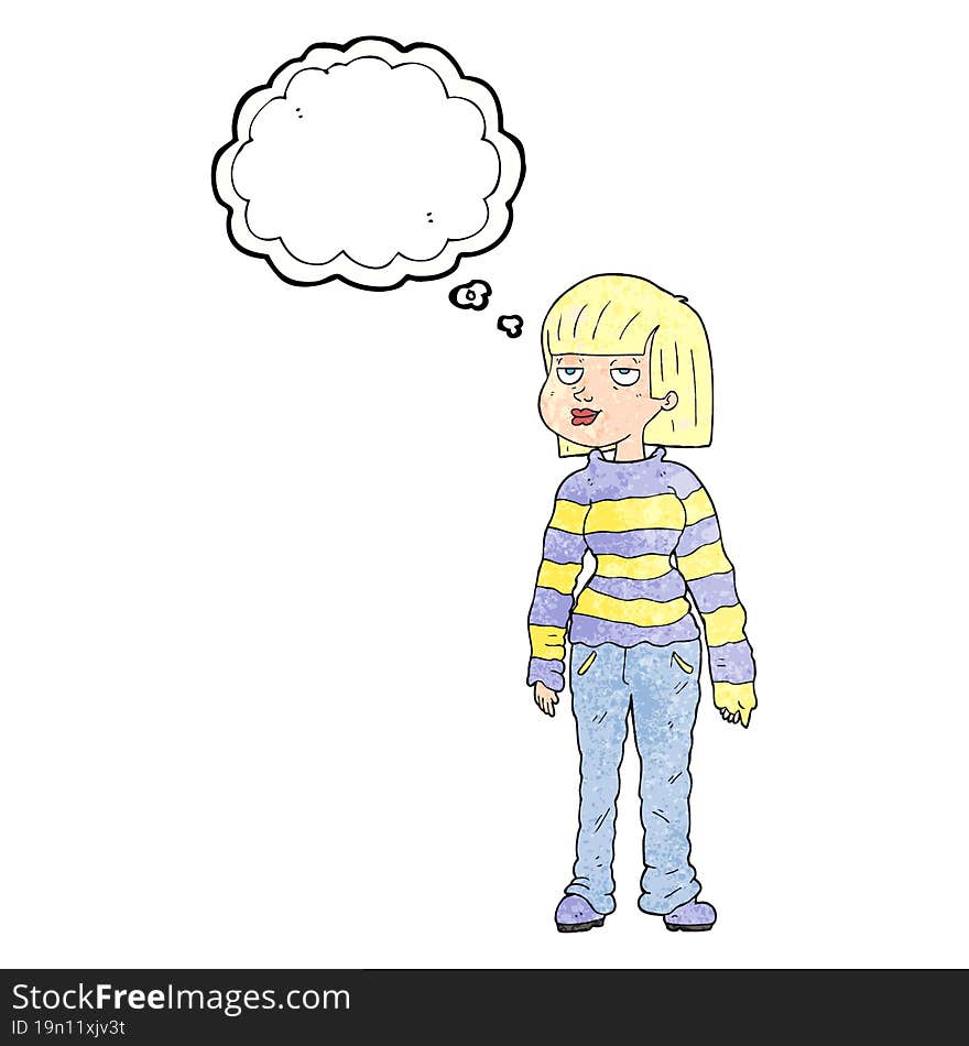 Thought Bubble Textured Cartoon Woman In Casual Clothes