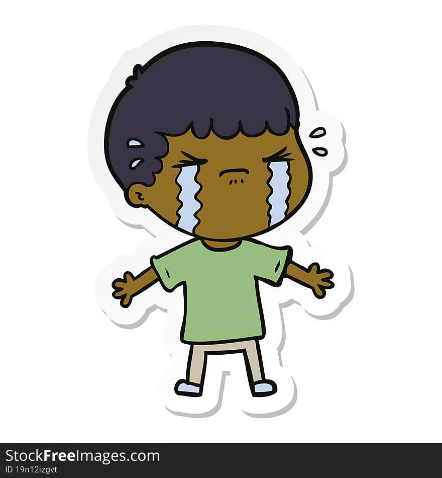 sticker of a cartoon man crying