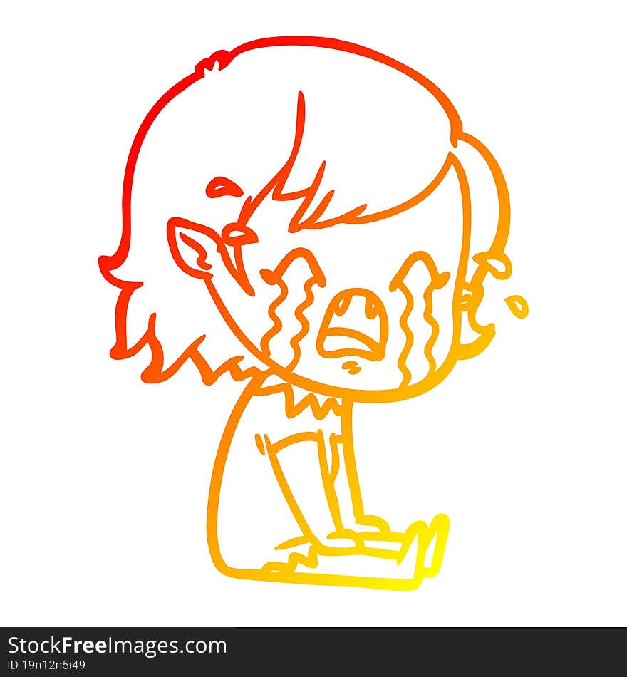 warm gradient line drawing cartoon crying vampire girl