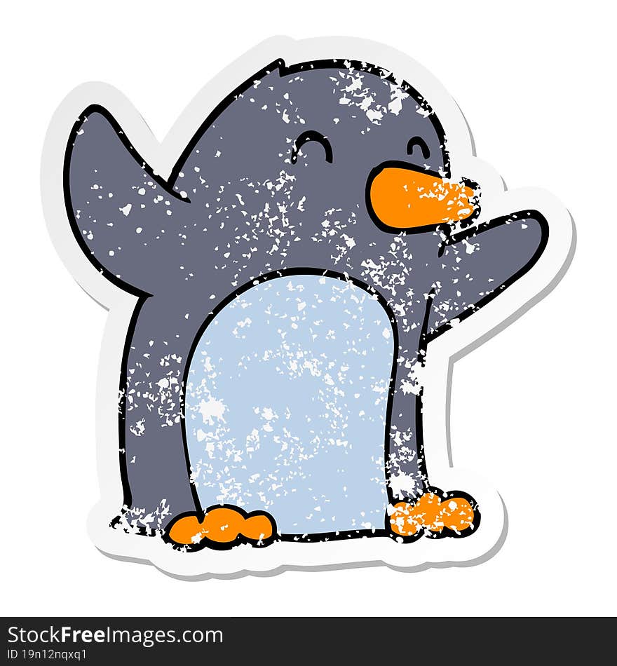 Distressed Sticker Of A Cartoon Excited Penguin