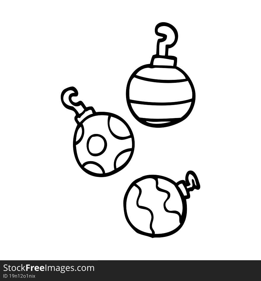 line drawing cartoon xmas baubles