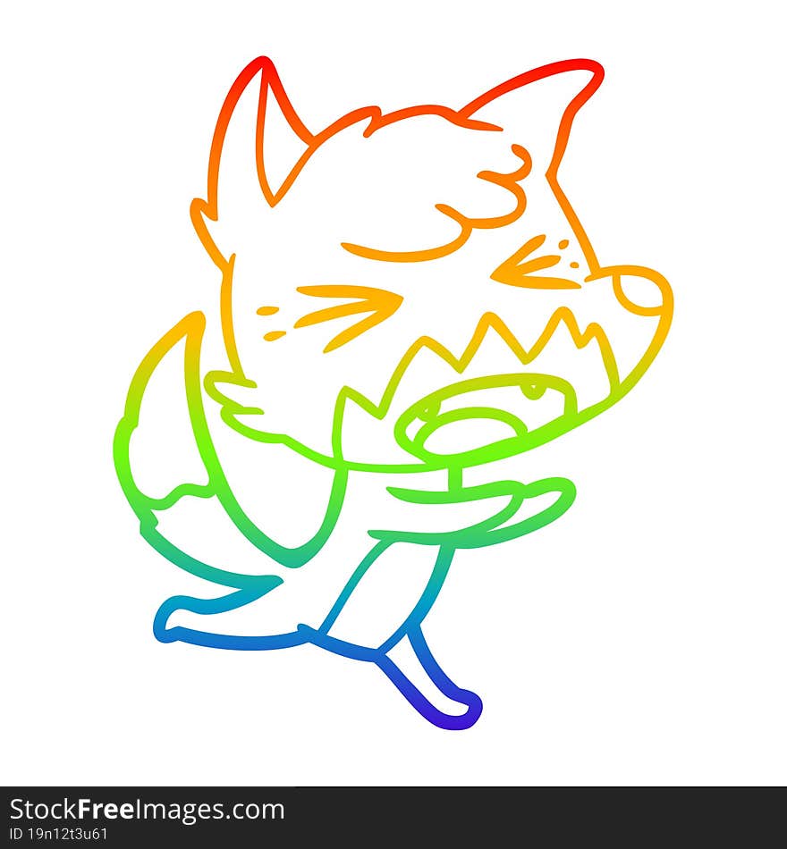 rainbow gradient line drawing angry cartoon fox running