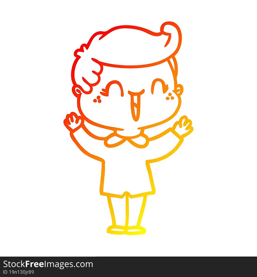 warm gradient line drawing of a cartoon laughing boy