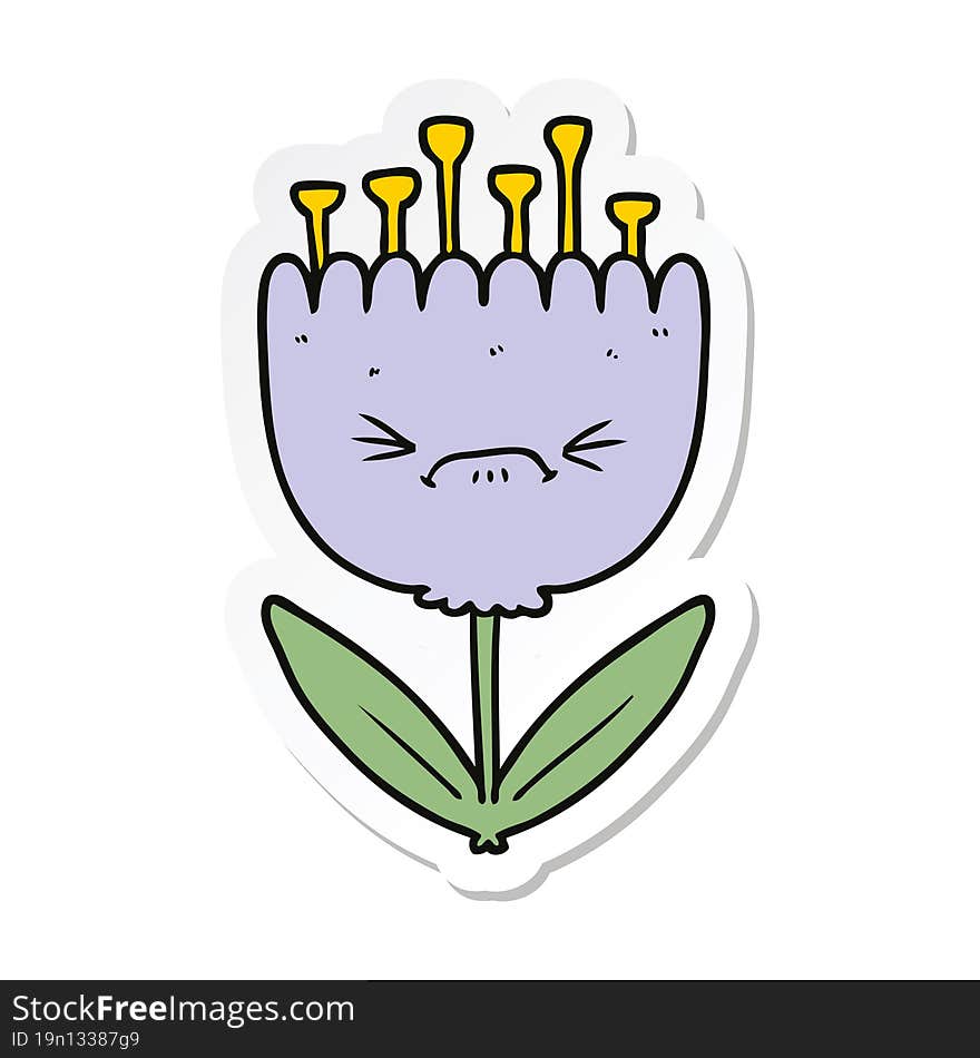 sticker of a cartoon angry flower