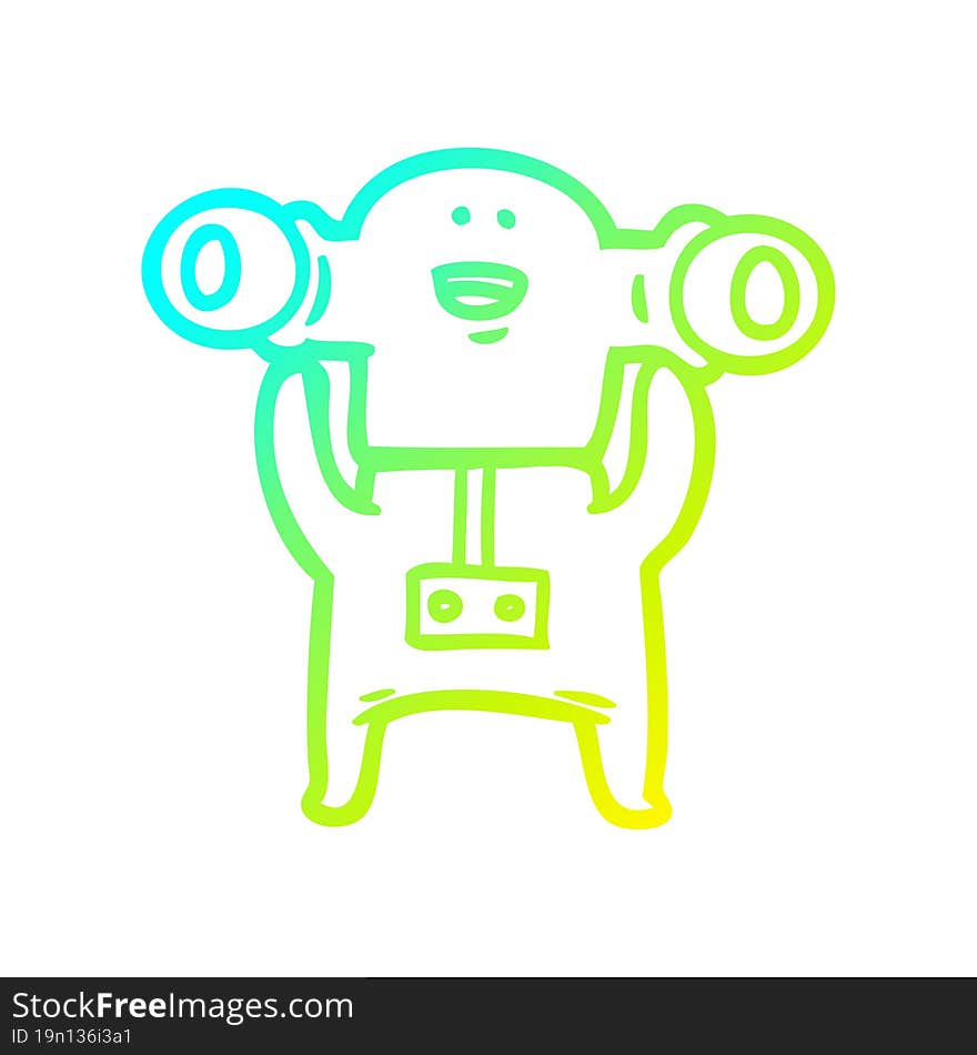 cold gradient line drawing of a friendly cartoon alien waving