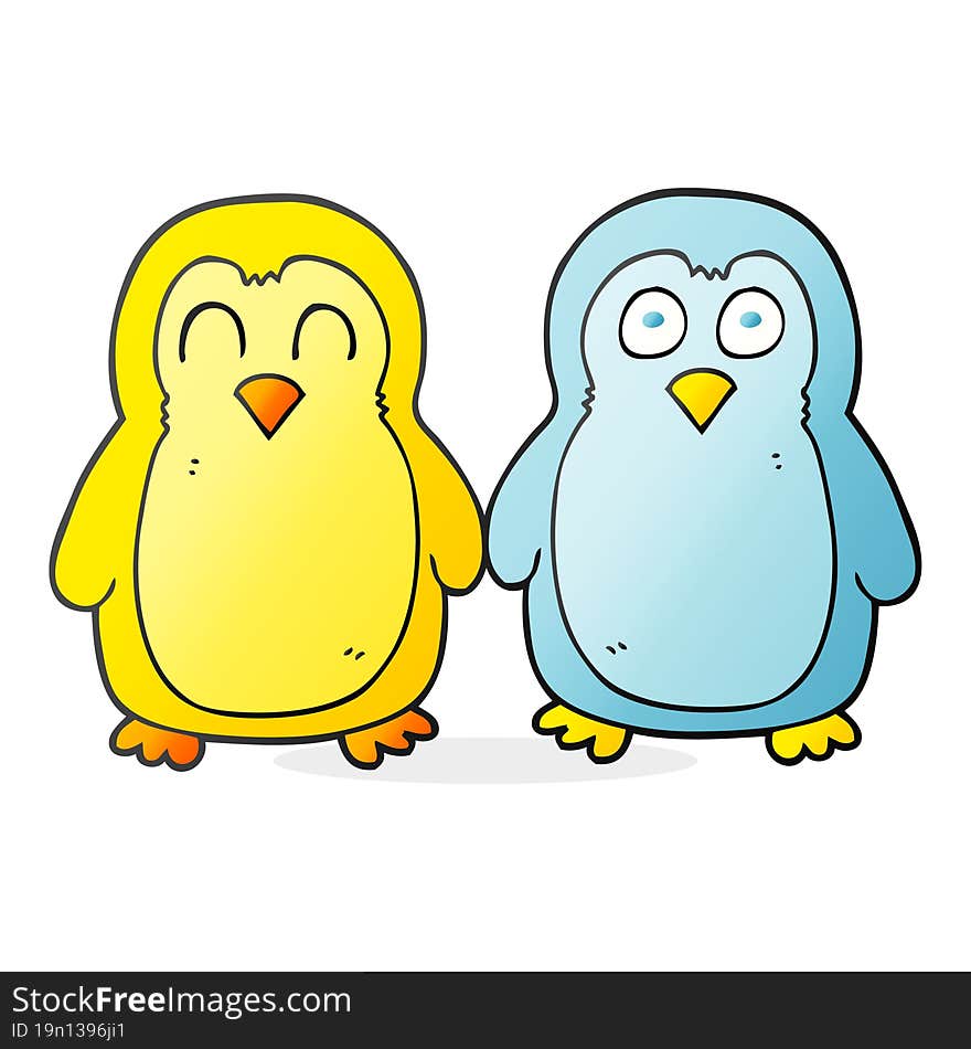 cartoon birds holding hands