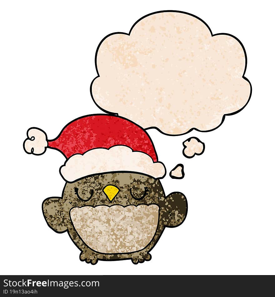 cute christmas owl and thought bubble in grunge texture pattern style